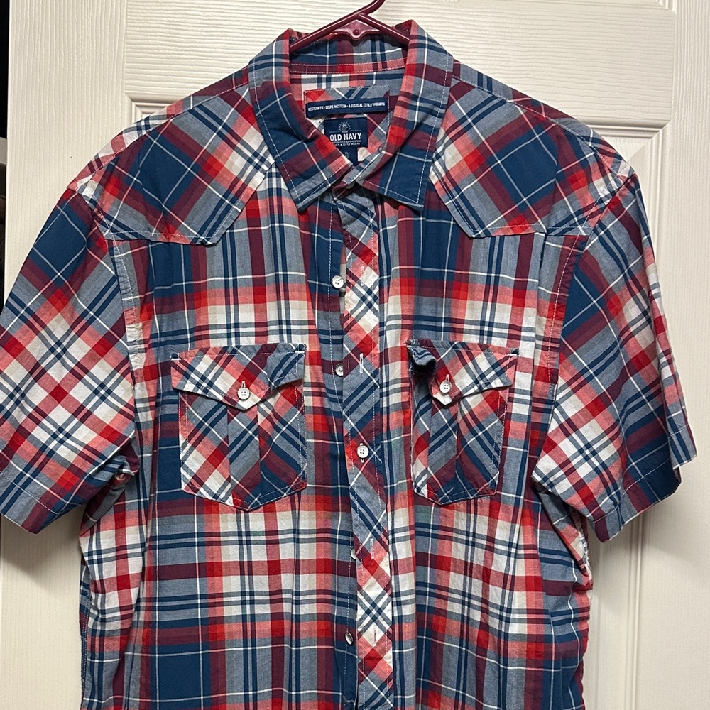 Old Navy Red and Blue Plaid Men's Shirt